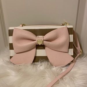 Betsey Johnson Tan / White / Pink Stripe Crossbody Purse